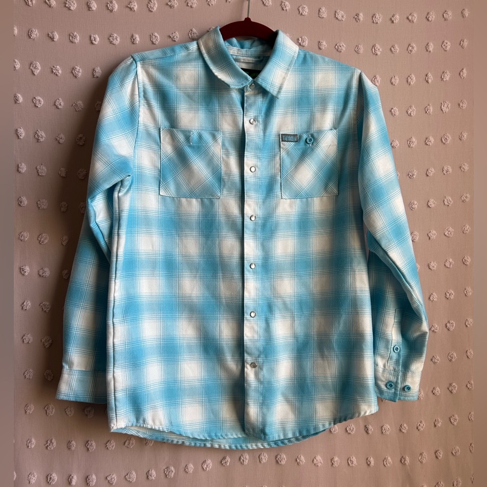 Dixxon Flannel Co Kids Plaid Button Up Long Sleeve Sz XL Blue‎ White